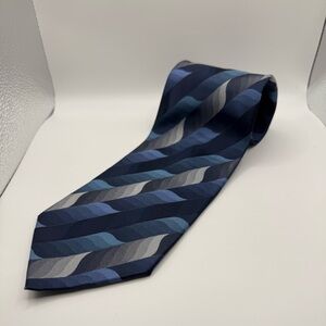Valerio Garati Men's Necktie Pure Silk Navy and Gray Striped Hand Made